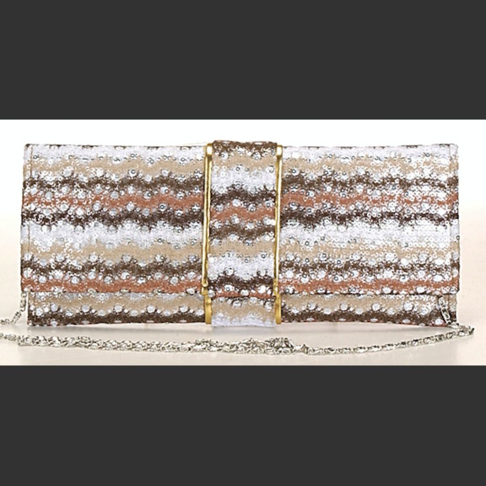 Colorful designner clutch, brown & beige